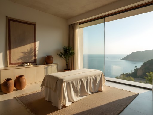 Luxury spa treatment room with panoramic views of Acapulco Bay