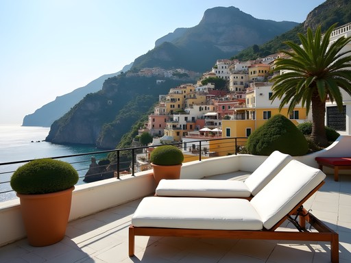 Private terrace view from a suite at Il San Pietro di Positano overlooking the Mediterranean