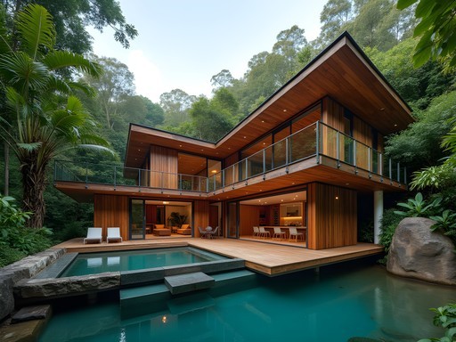 Contemporary wooden villa architecture at Mirante do Gavião eco-lodge in the Amazon rainforest