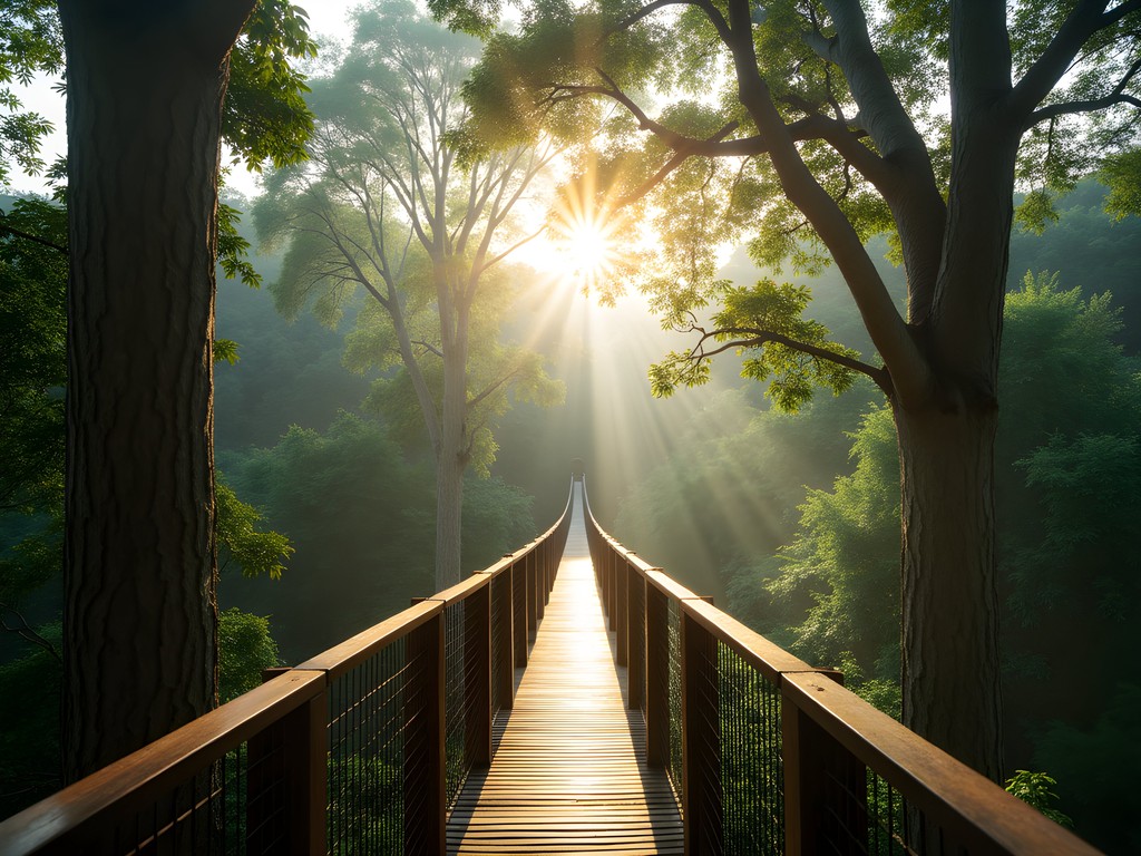 Elevated canopy walkway at Reserva Amazonica eco-lodge in the Amazon rainforest