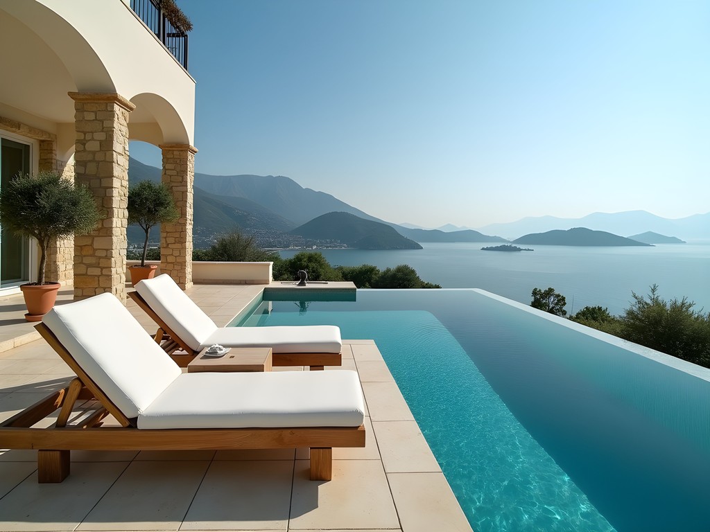 Stunning sea view from a boutique hotel terrace in Kaş with infinity pool overlooking the Mediterranean