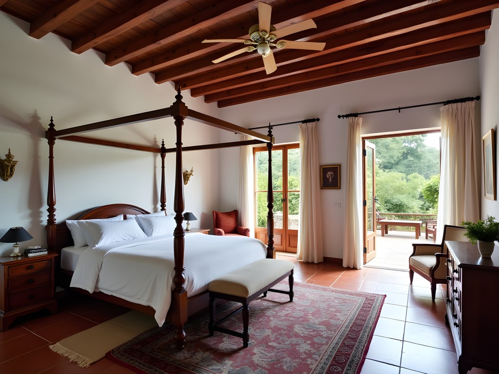 Elegant master suite at El Convento Boutique Hotel featuring colonial architecture and luxury furnishings