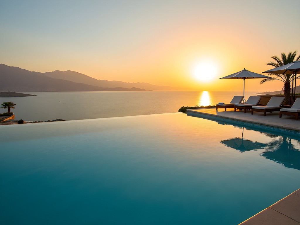 Infinity pool at Kempinski Hotel Aqaba overlooking the Red Sea at sunset