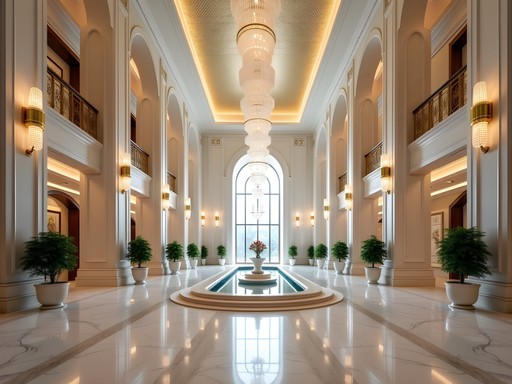 Luxurious marble lobby of Oguzkent Sofitel hotel in Ashgabat