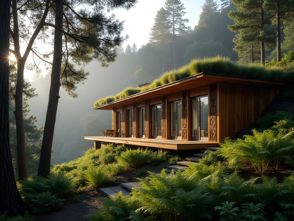 Māori-owned Te Whare Tāne eco-lodge nestled in native forest with traditional and sustainable design elements