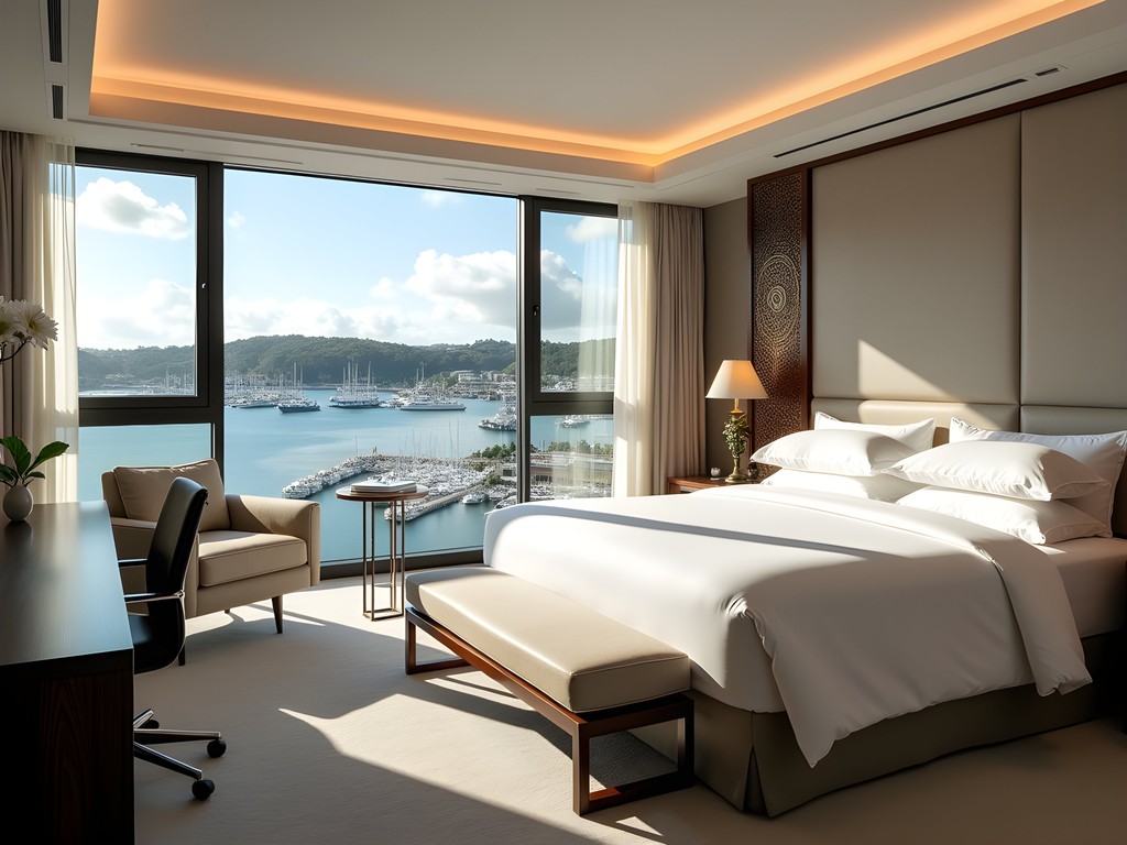 Luxury harbor view suite at Park Hyatt Auckland with floor-to-ceiling windows