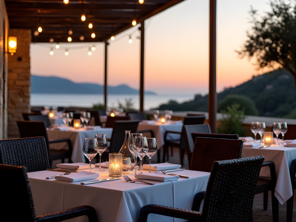 Elegant waterfront dining at Calypso Restaurant with Aegean Sea views