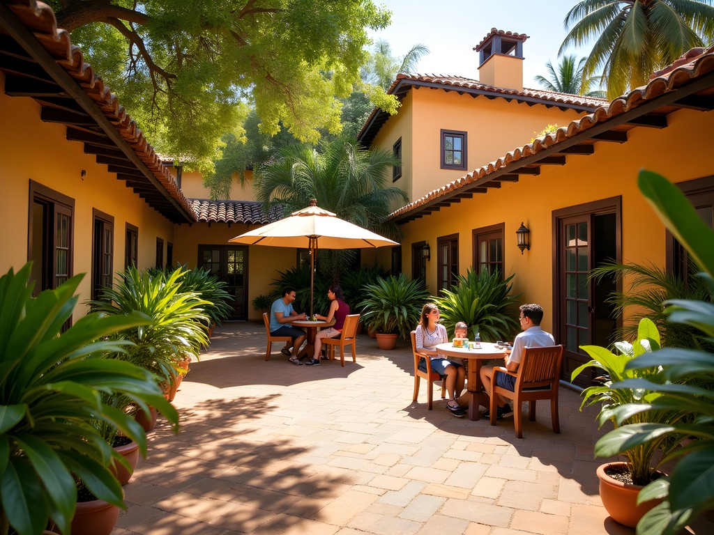 Family-friendly courtyard with gardens at Jacaranda Hotel in downtown Bahir Dar