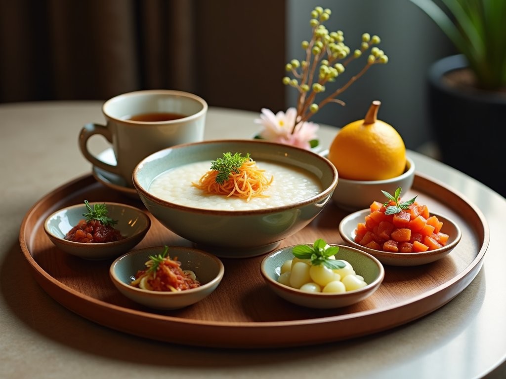 Artistically presented traditional Thai breakfast at a boutique hotel in Bangkok