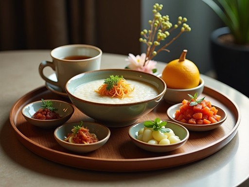 Artistically presented traditional Thai breakfast at a boutique hotel in Bangkok