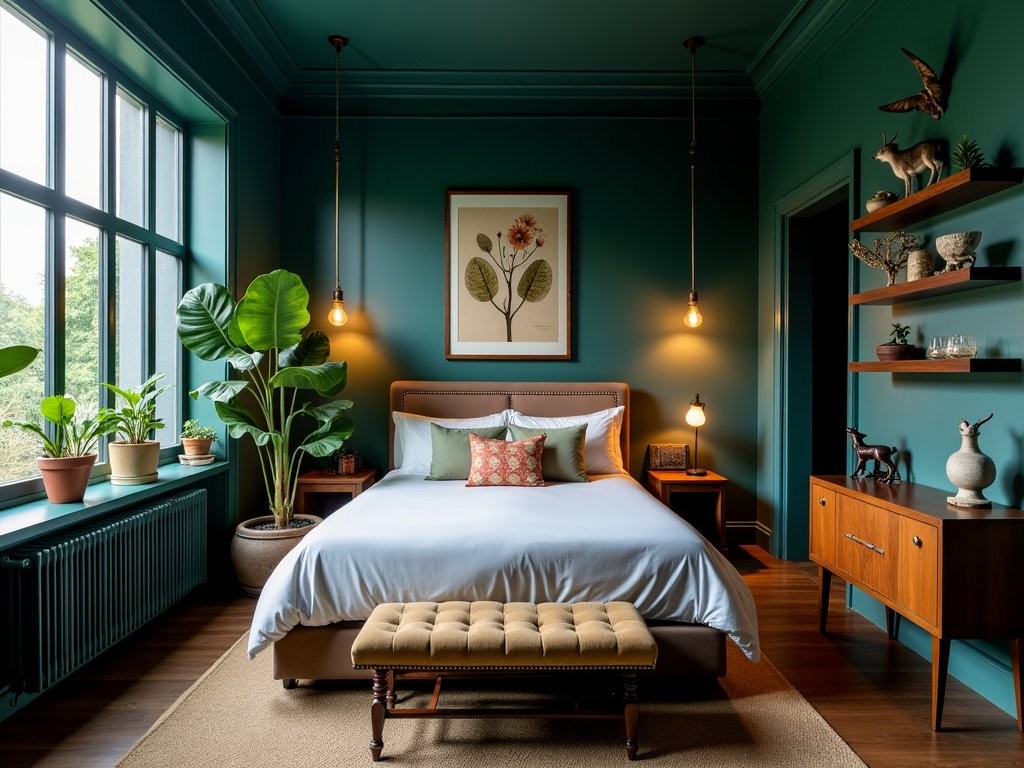 Eclectic and artistic bedroom design at The Mustang Nero boutique hotel in Bangkok