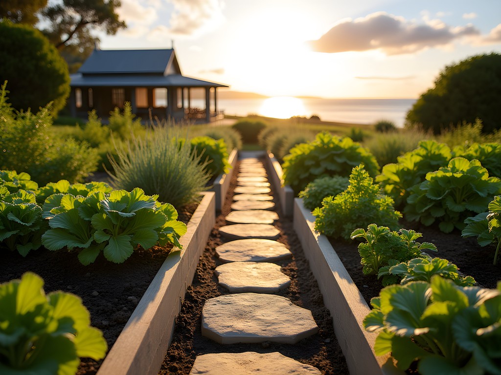 Helena Bay Lodge's regenerative farm garden with Bay of Islands vista in background