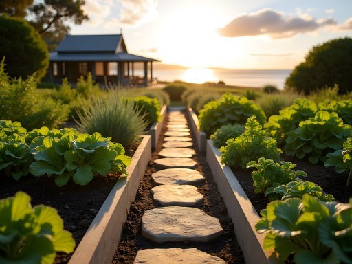 Helena Bay Lodge's regenerative farm garden with Bay of Islands vista in background