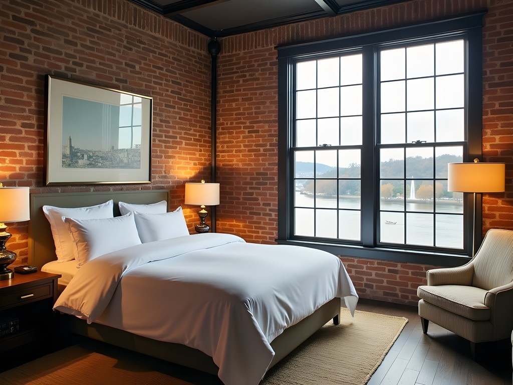 Elegant corner suite at The Lincoln Hotel in Biddeford with river views