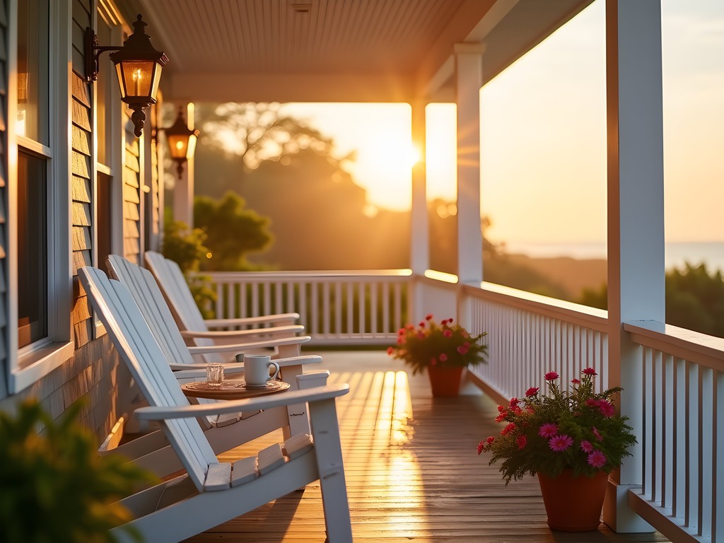 Sunrise view from the wraparound porch at Tides Beach House B&B in Biddeford