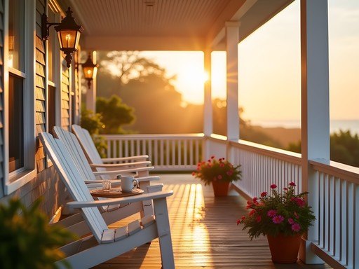Sunrise view from the wraparound porch at Tides Beach House B&B in Biddeford