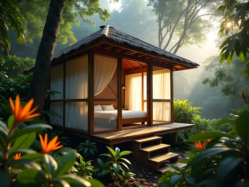 Sustainable eco-lodge cabin nestled in lush jungle of Bocas del Toro