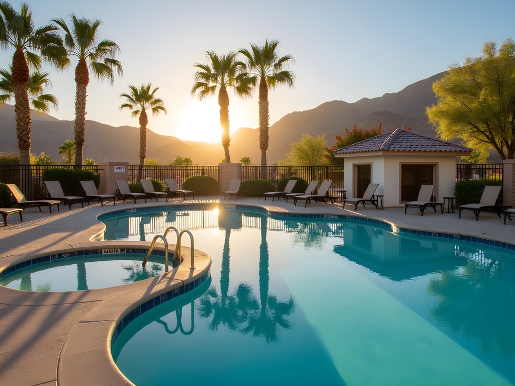Best Western Hoover Dam Hotel pool area at sunset with mountain backdrop