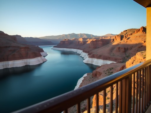 Scenic view of Lake Mead from Hoover Dam Lodge hotel room balcony