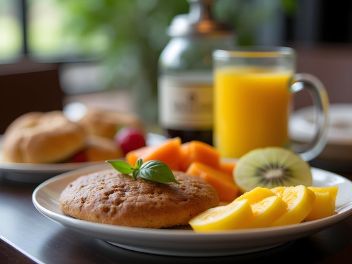 Traditional Congolese breakfast spread at a mid-range Brazzaville hotel
