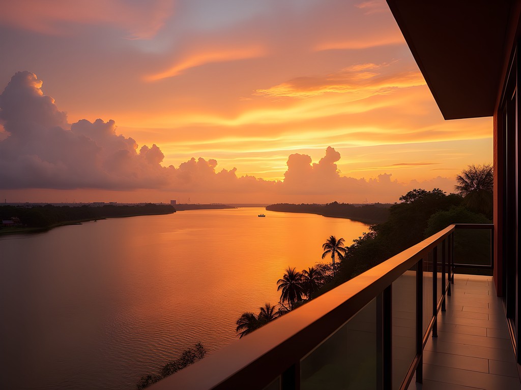 Sunset view of Congo River from Radisson Blu M'Bamou Palace Hotel balcony in Brazzaville