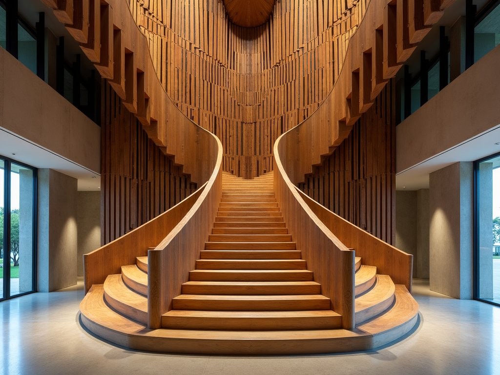 Grand reclaimed timber staircase entrance at Ovolo Nishi boutique hotel in Canberra