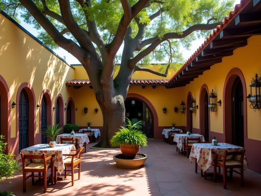 Traditional courtyard breakfast setting at Hotel La Casa del Árbol in downtown Cancun