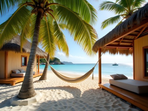 Sustainable beachfront accommodations at Nomade Holbox with hammocks and natural materials