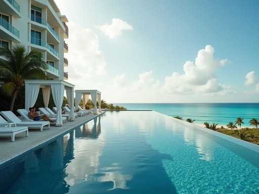 Serene adults-only infinity pool overlooking Caribbean Sea in Cancun