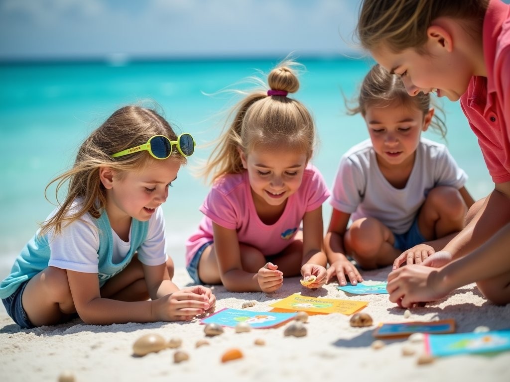Children engaged in supervised beach activities at a Cancun resort kids club