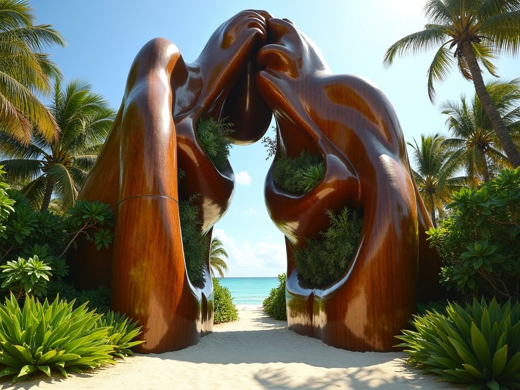 Famous wooden woman sculpture entrance at Ahau Tulum boutique hotel