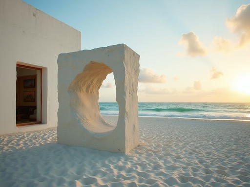 Contemporary art installation on the beach at Casa Malca boutique hotel in Tulum