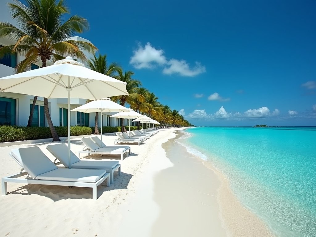 Pristine beachfront at Hotel Esencia on Xpu-Ha Beach with white sand and turquoise waters