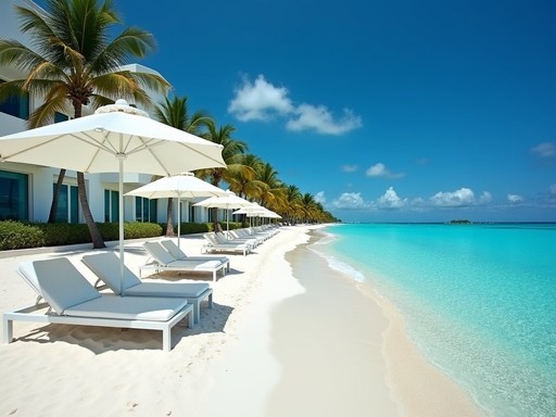 Pristine beachfront at Hotel Esencia on Xpu-Ha Beach with white sand and turquoise waters
