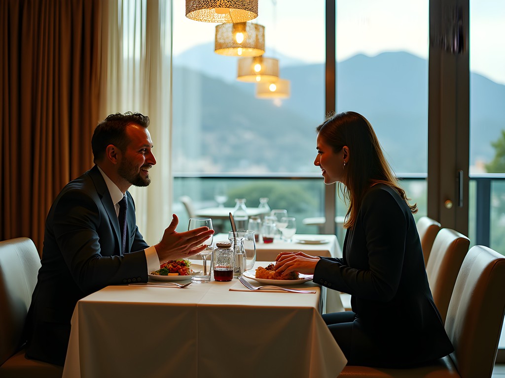 Business professional enjoying a meeting at a secure hotel restaurant in Caracas