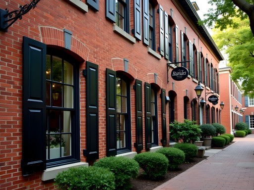 Historic red brick exterior of The Brick Street Inn in downtown Carmel Indiana