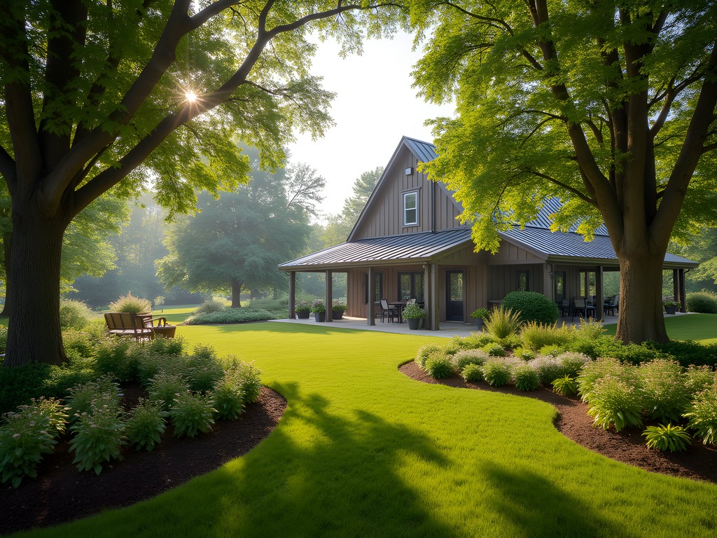 Lush gardens and converted barn accommodation at Prairie Guest House near Carmel Indiana