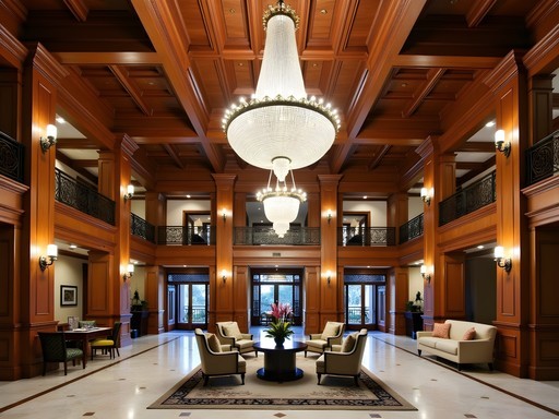 Historic chandelier in the grand lobby of El San Juan Hotel in Carolina, Puerto Rico