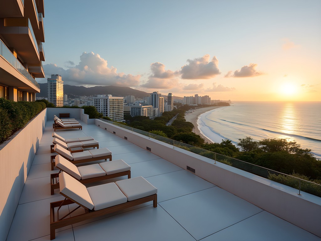 Panoramic view from the Hyatt Place San Juan rooftop showing both city skyline and distant ocean