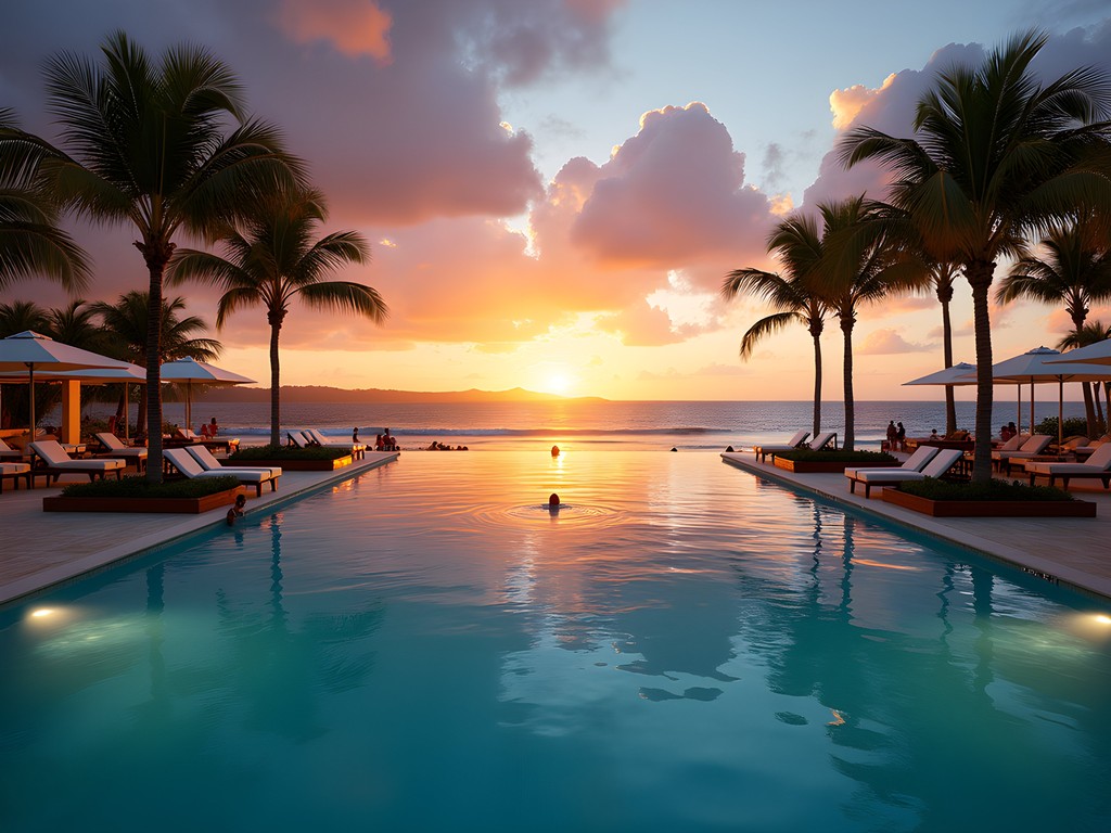 Infinity pool overlooking Isla Verde Beach at sunset at The Ritz-Carlton San Juan
