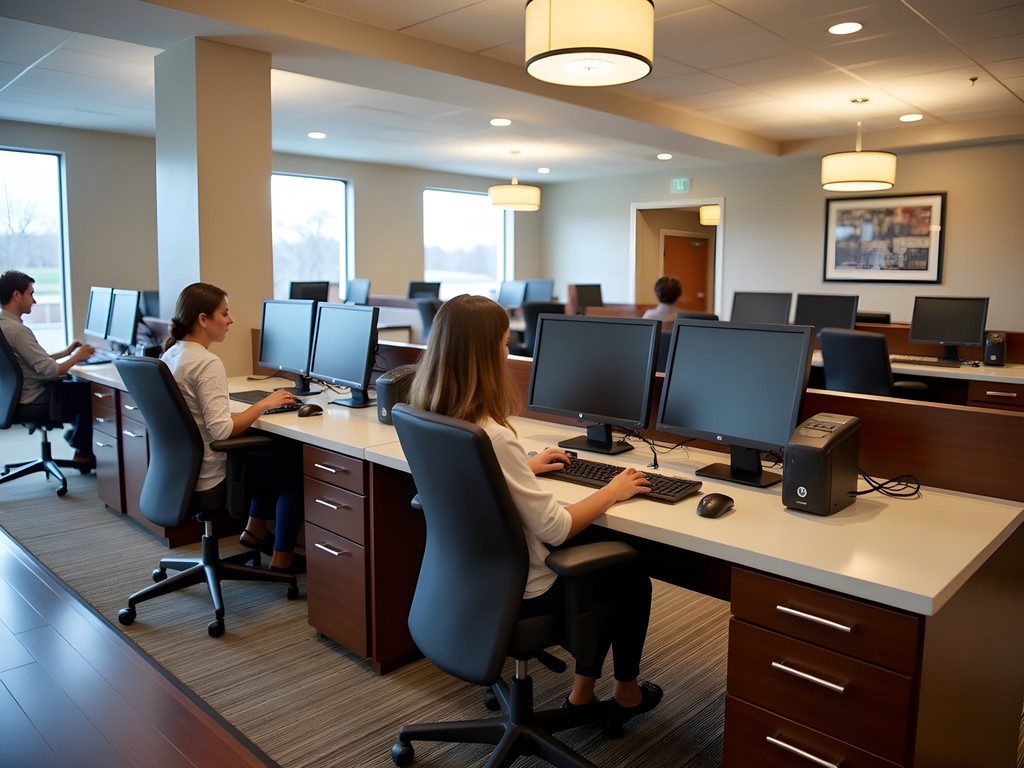 Business center at the Hilton Garden Inn Raleigh-Cary with workstations and printing facilities