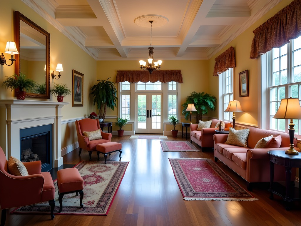 Elegant lobby of The Mayton boutique hotel in downtown Cary with Georgian architectural details