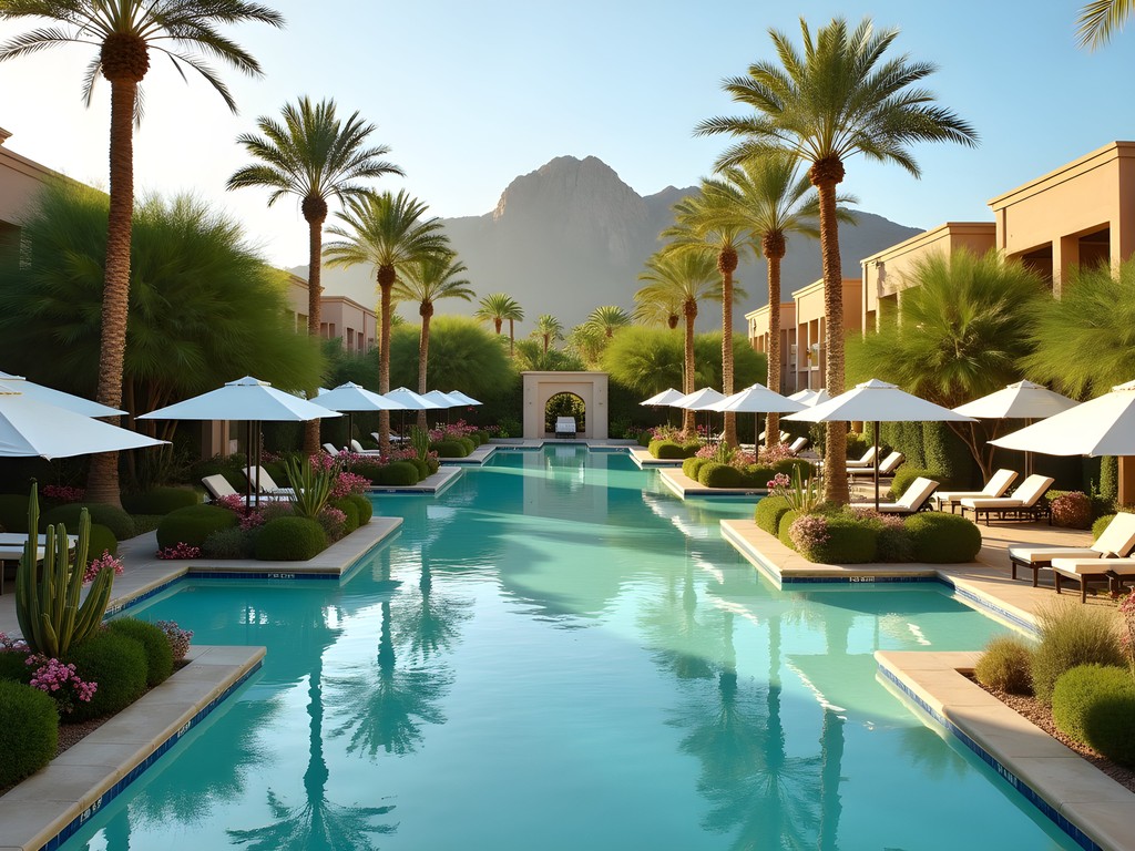 Luxury poolside cabana view of Camelback Mountain from The Phoenician resort
