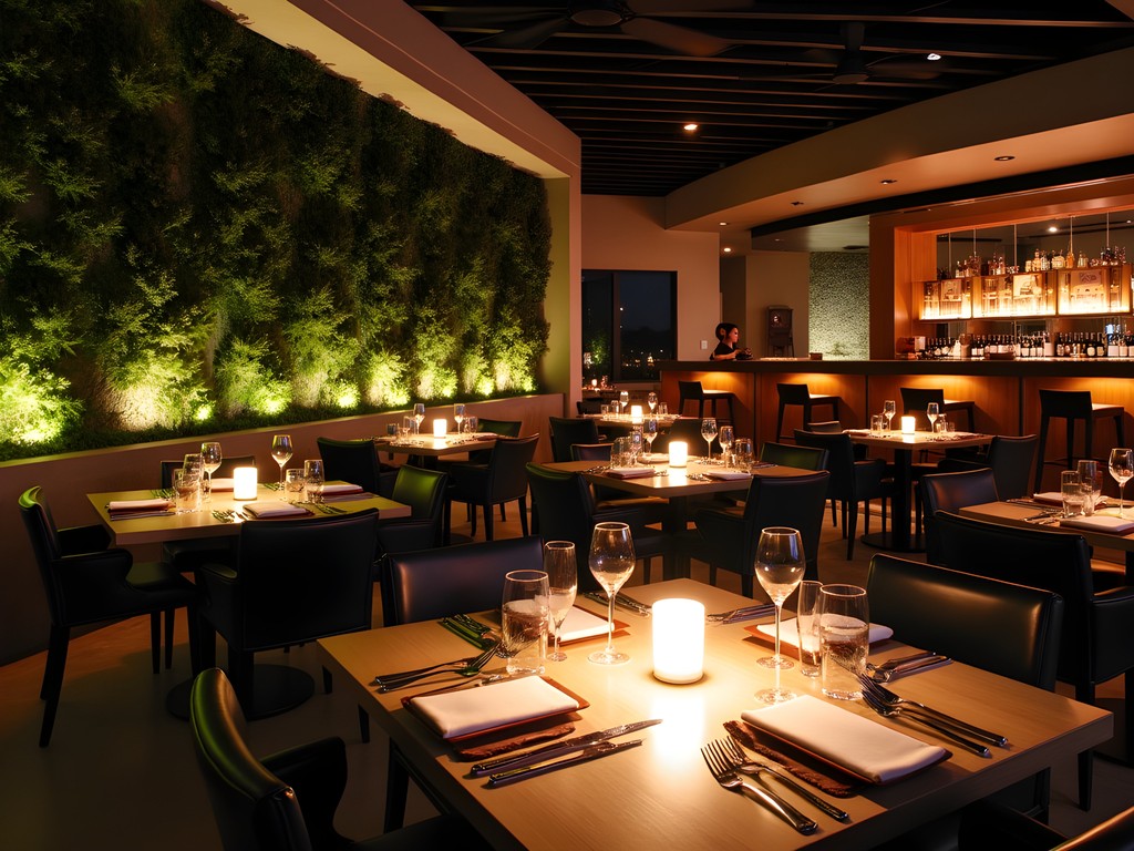 Elegant dining setting at Toca Madera with fire features and dramatic lighting