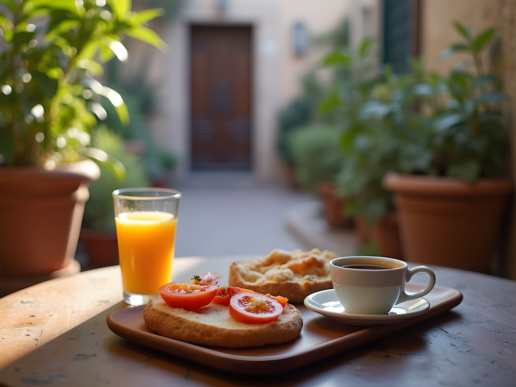Traditional breakfast served in a family-run guesthouse patio in Cordoba