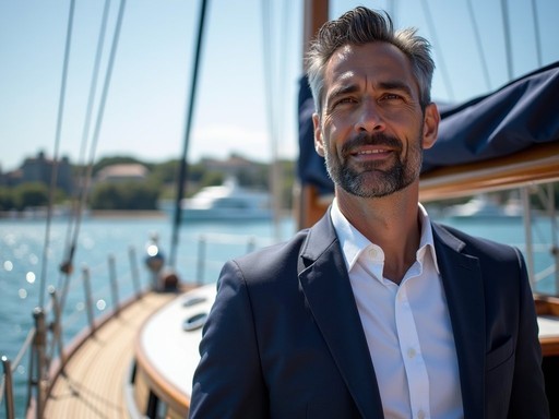 Dylan Turner aboard sustainable hybrid-electric yacht during private excursion from The Vanderbilt in Newport harbor