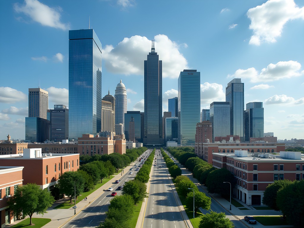 Downtown Dallas business district skyline with modern office towers