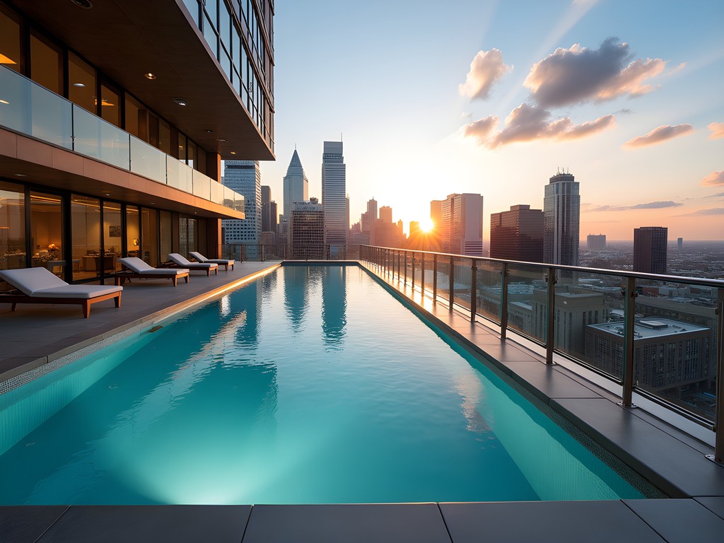 The Joule hotel iconic cantilevered rooftop pool overlooking downtown Dallas skyline