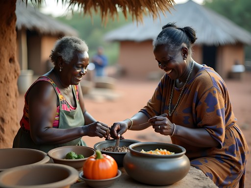 Learning traditional Congolese cooking techniques over an outdoor fire with local host family