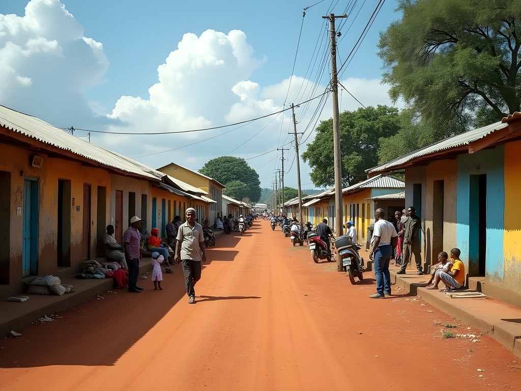 Typical street scene in Dolisie showing local architecture and accommodation buildings